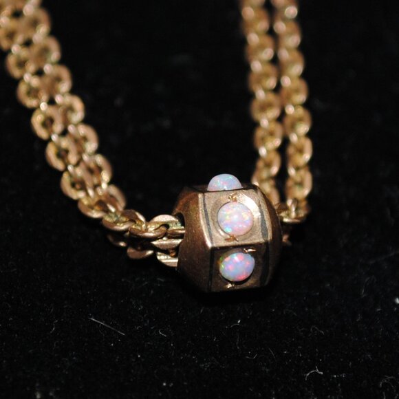 Antique 25" Victorian Opal Sliding Pendant on a Gold-Filled Guard Chain Necklace - Picture 3 of 15